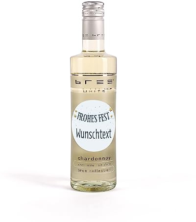 Herz & Heim® Bree Wein in einer kleinen Flasche (1 x 0.25 l) mit weihnachtlich bedruckten Etikett Weißwein