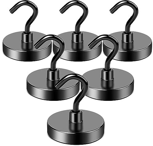 LOVIMAG Magnetic Hooks, 100LBS Strong Magnetic Hooks Heavy Duty for Refrigerator, Black Magnet with Hooks for Cruise Cabin, Large Magnetic Hooks for Hanging, Grill, Metal Door etc - 6 Pack