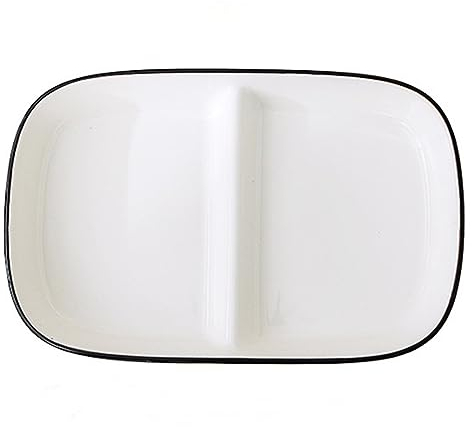 OnePine Assiette Controle de Portion Porcelaine, Assiette Divisée en 2 Regime, Assiette Compartiment Céramique pour Salade, Dessert, Nouille, Bifteck, Petit déjeuner, Longueur: 9.64 inch (Blanc)
