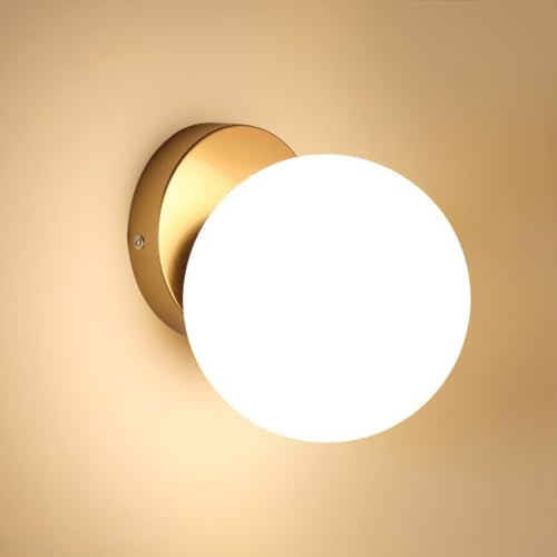 Tealight Wandleuchte Innen, Kugel Wandlampe, Moderne Wandleuchten mit Glaskugel Lampenschirm Ø15CM, Badezimmer Wandbeleuchtung E27 für Schlafzimmer, Wohnzimmer, Nicht Leuchtmittel, Gold