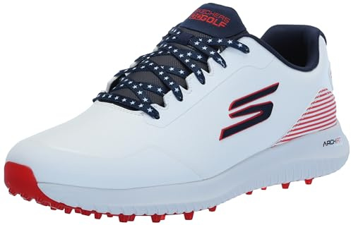 Skechers Men's Max 2 Arch Fit Waterproof Spikeless Golf Shoe Sneaker, White/Navy/Red, 7 UK