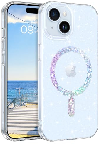 GaoBao iPhone 15 Hülle, Handyhülle iPhone 15, Klar Glitzer Kompatibel mit MagSafe Stoßfeste Schutzhülle Soft TPU Gel Magnetische Hülle für iPhone 15 6.1 Zoll Case, Transparent