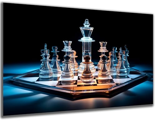 DARO Design - Wand-Bild Schach-Spiel aus Glas auf 6mm HDF 40x30 cm - Wand-Deko Bilder Lustiges Geschenk