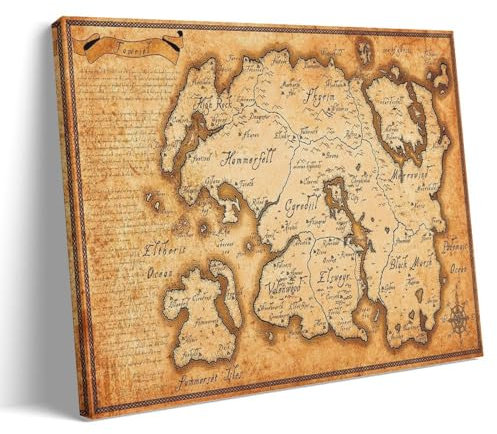 DEEBOW Map-(Skyrim) Poster, dekoratives Gemälde, Leinwand, Wandposter und Kunstdruck, modernes Familienschlafzimmer-Dekor-Poster, 30 x 45 cm