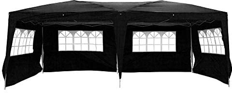 LEADZM Pavillon,Faltpavillon 3x6m,Pop-up,Wasserdicht,Winterfest,Höhenverstellbar,UV Schutz 50+,Gartenzelt,Partyzelt,Stahlrahmen,mit 6 Seitenteilen,für Garten,Party,Camping,Schwarz