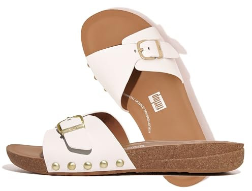 Fitflop Damen Iqushion Adjustable Buckle Leather Slides Schiebe-Sandalen, weiß, 40 EU