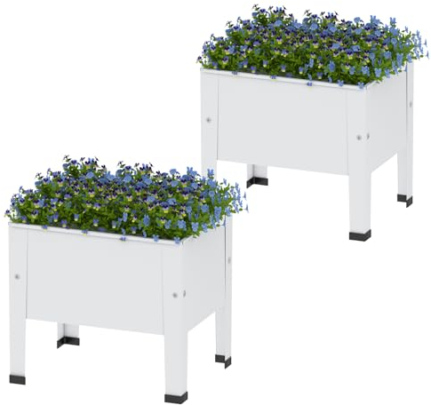 aboxoo Mini-Pflanzgefäß, Hochbeet mit Beinen, für den Außenbereich, Metall, Weiß, kleiner Pflanzkasten, erhöhtes Gartenbeet für Gemüse, Blumen, Kräuter, Terrasse, Weiß, 2 Stück