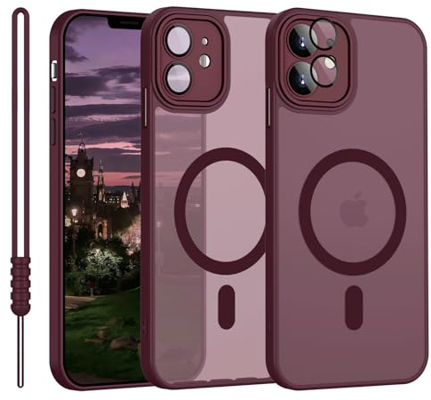 YUANDMI iPhone 12 Hülle Magnetic, Hanyhülle iPhone 12 Magnetisch Leicht Dünn Matte Touch Kameraschutz, Kratzfeste Anti-Gelb rutschfest Kratzfest Schutz Stoßfest Hülle für iPhone 12 Dunkel Rot