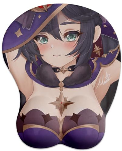 Anime Mauspad Genshin Impact Mona 3D Mauspad Silikonunterstützung. Niedliches Gel-Mauspad mit Handgelenkauflage. Rutschfestes 3D-Mauspad（E）