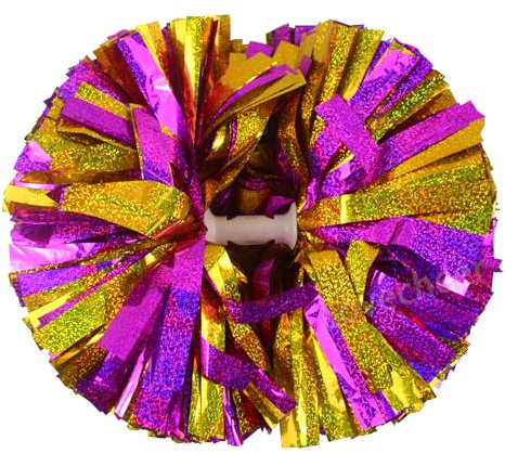 Lovecheer Pompons für Cheerleader, Laser-Cheerleader, mit Taktstockgriff, für Sport, Team, Spirit-Tanz, Erwachsene, Hot Pink und Gold, 2 Stück