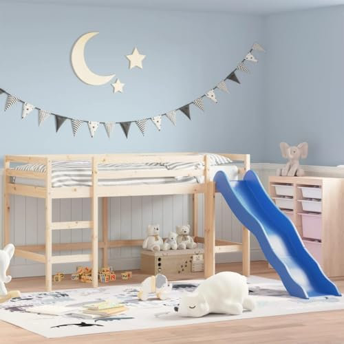 Générique Lit Mezzanine Enfants Toboggan 80x200 cm Bois pin Massif,Meubles,Lits & Accessoires,Lits & Cadres de lit,Brun,75.68 LB,835904