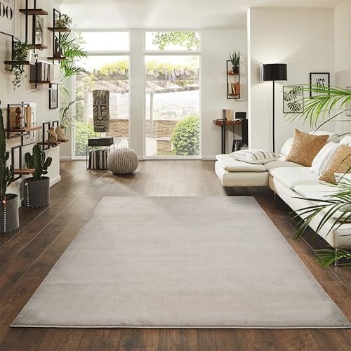 Jimri Flauschiger Teppich Läufer - Hochwertiger Kurzflor für Zuhause, Büro, Küche, Eingang, Flur, Wohnzimmer - Maschinenwaschbar - Rutschfester Teppich Waschbar - 240x340 cm - Beige