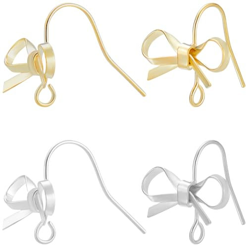 Beebeecraft 20Pcs Bowknot Earring Hooks 14K Gold and 925 Sterling Silver Plated Bowtie Ear Wire Hook with Storage Box for DIY Earring Making