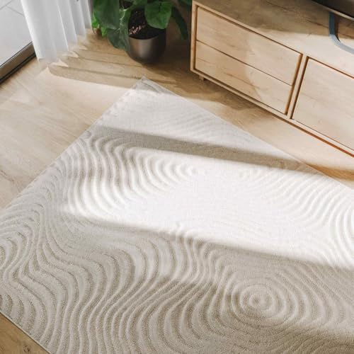 benuta Basic Teppich Leo - Creme 160x230 cm - Abstrakter Relief-Teppich für Wohnzimmer, Schlafzimmer & Flur - Pflegeleicht - Fußbodenheizung Geeignet