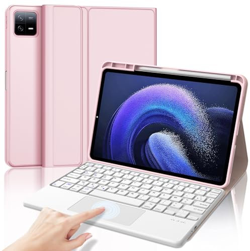 JADEMALL Coque Clavier avec Trackpad pour Xiaomi Pad 6/6 Pro 11 Pouces 2023, AZERTY Français Clavier Détachable Combo Touch pour Xiaomi Pad 6, Rose