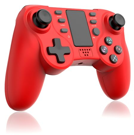 Shiptree Mando Inalámbrico para PS4, Mando de Juego Compatible para P4/Pro/Slim/PC con Turbo/Dual Vibración/Sensor Gyro de 6 Ejes/Panel Táctil - Rojo