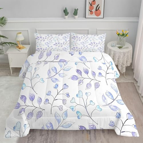 PNHCL Piumino Singolo 4 Stagioni Foglie Di Eucalipto Piumone Letto Singolo Bambino 140x200 cm Super Morbida Trapunta in Microfibra per Tutte le Stagioni, Lavabile in Lavatrice - Lilla
