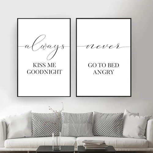 ytonghao Kiss Me Always Goodnight - Nordischer Stil - Kinderdekoration - Zitat - Poster und Druck - Paar - Liebe - Wandkunst - Leinwandbild - Bilder - 30 x 40 cm - 2 Stück - Rahmenlos