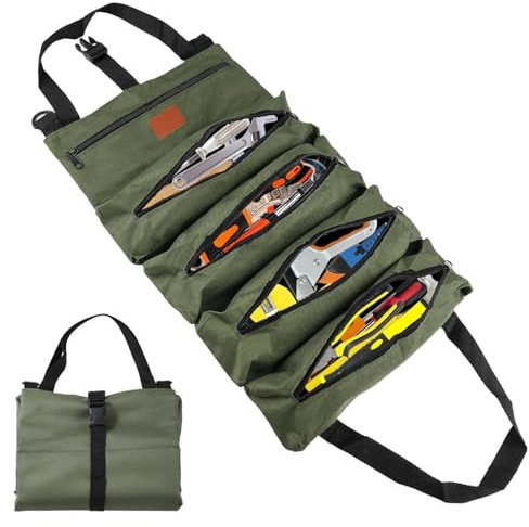 Werkzeug Rolltasche Kleine Werkzeugtasche mit 5 Reißverschlusstaschen, Werkzeugtasche Klein Robuste Canvas Schraubenschlüssel Werkzeugtasche für Elektriker Handwerker Praktisches Geschenk