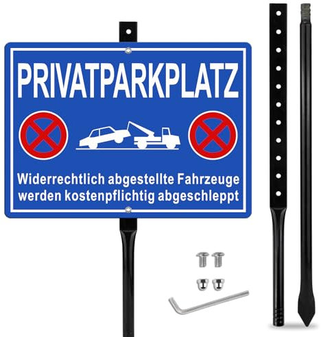 SINMAO Privatparkplatz Schild Groß 35x25cm Aluminium, Parkverbotsschilder Privat mit Stange, Leicht und Dennoch Stabil, was Eine Einfache Montage Ermöglicht, mit Montagezubehör