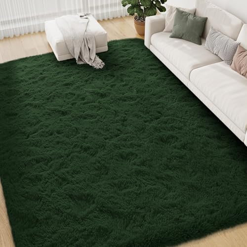 FVVRAX Flauschiger Hochflor Teppich 240x300 cm Dunkelgrün | Extra weicher Shaggy Teppich rutschfest für Wohnzimmer Schlafzimmer | Kuscheliger Bodenteppich für Kinder Haustiere