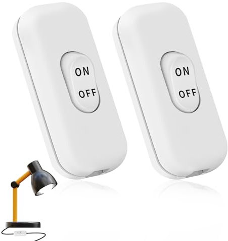 Interruttore lampada, 2 interruttori a cavo, 6 A, 250 V, interruttore a cavo a 2 – 3 poli, interruttore cavo, interruttore per lampada per tutti i tipi di lampade elettriche da tavolo (bianco)