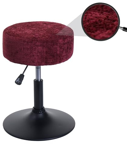 Hocker HWC-C22, Sitzhocker Schminkhocker, höhenverstellbar drehbar Ø 37cm Stoff Chenille (465g/m²) FSC® - Bordeaux
