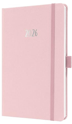 SIGEL J6405 Wochenkalender 2026 A5 rosa, Hardcover mit Textileinband, Gummiband, Stiftschlaufe, Einstecktasche, 174 Seiten, vegan, Buchkalender, Terminplaner Taschenkalender Jolie