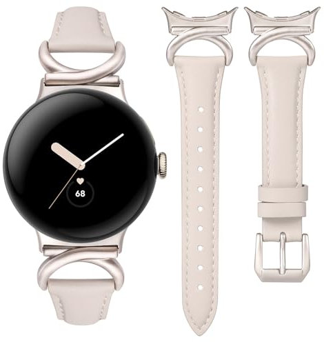 TOYOUTHS Lederarmband Kompatibel mit Google Pixel Watch 3 41mm/Pixel Watch 2/Google Pixel Damen, Schlank Dressy Armbänder mit C-förmiger Schnalle für Pixel Watch 2/Pixel Watch, Polarstern/Polarstern