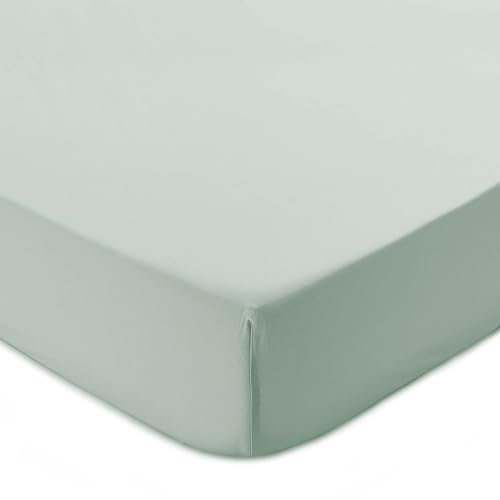 URBANARA Perpignan Perkal-Spannbettlaken 180-200 x 200 cm I 100% Baumwolle Steghöhe 28 cm Made in Portugal I Kühlend & Atmungsaktiv Oeko Tex Zertifiziert - Salbeigrün