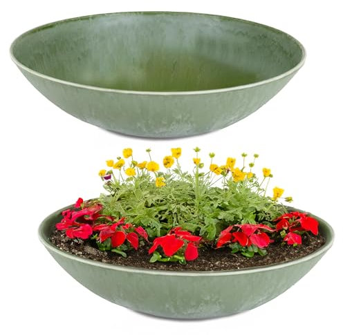 matches21 HOME & HOBBY Große Pflanzschalen 2 STK. für draussen in 45 cm - Oliv-grün marmoriert als wetterfeste Blumenschalen - Dekoschalen