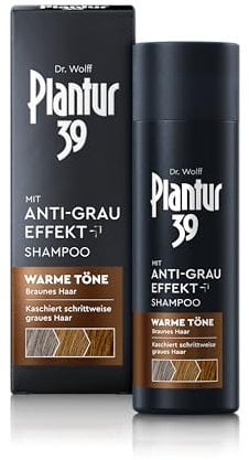 Plantur 39 Anti-Grau Effekt Shampoo, 2 x 200 ml - Für warme Töne und braunes Haar - Kaschiert schrittweise graue Haare ohne Färben - Coffein-Shampoo für Frauen für kräftiges Haar