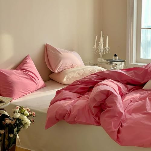 Lanqinglv Bettwäsche 135x200 cm 4teilig Rosa,Himbeere Rosa ÖKO-TEX Bettwäsche-Sets 2 Bettbezug 135x200 cm mit Reißverschluss und 2 Kissenbezug 80x80cm aus Microfaser