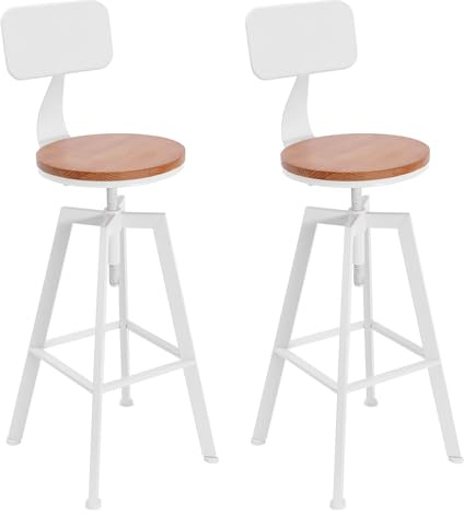 Etrhdfyts Barhocker,2er Set,Holz Höhenverstellbar 63-83cm Barstuhl mit Lehne, Bartisch Stuhl mit Weiß Metallgestell, Küchenhocker