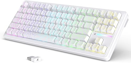 LexonElec Attack Shark M87 PRO Kabellose Gaming Tastatur, Weiße Kontur | BT5.0/2,4G/Wired, 27 RGB Backlit, 75% TKL Mechanische Tastatur, Hot Swap, Linear Schalter, QWERTY, PBT Keycap