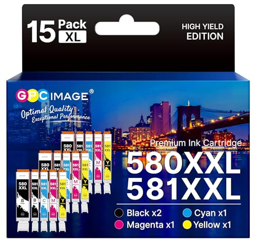 PGI-580 CLI-581 XXL Druckerpatronen Kompatibel für Canon 580 581 Patronen Multipack für Canon Pixma TS705 TR8550 TS6150 TR7550 TS6250 TR8500 TS8251 TS6350 (PGBK/C/M/Y/BK,15er-Pack)