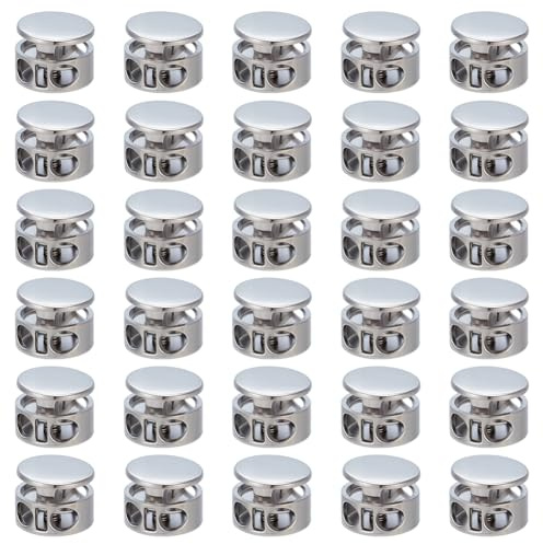 WEBEEDY 30 Stück Metall Kordelstopper 4mm Doppelloch Feder Kordelstopper Für Zugbänder Schnürsenkel Kordelspanner Klemmverschluss Für Schuhe Und Taschenbänder Silbern Silberfarbig
