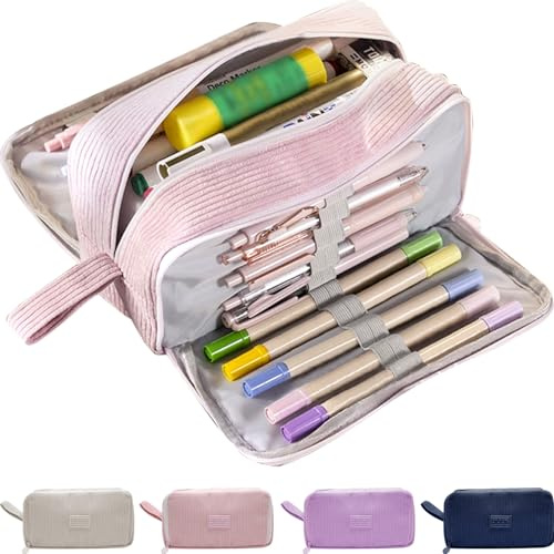 Nokwocy Federmäppchen aus Cord-Stoff Federtaschen Mäppchen mit 3 Fächer Schulmäppchen Große Kapazität Stiftetasche Pencil Case für Schule & Büro