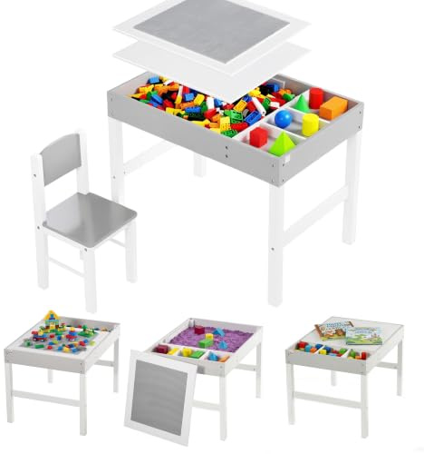 HOMCOM 2 in 1 Kids Table and Chair Set with Storage Space for Toddlers Grey | Children Multi Activity Desk with Chair