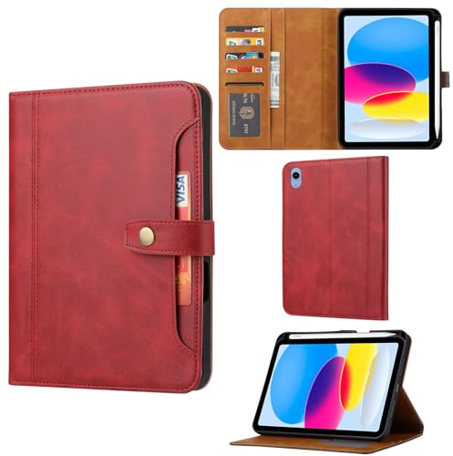 Schutzhülle für iPad 10. Generation 11 Zoll (27,7 cm) (Farbe: Rot), Lederschutzhülle mit Klappdeckel