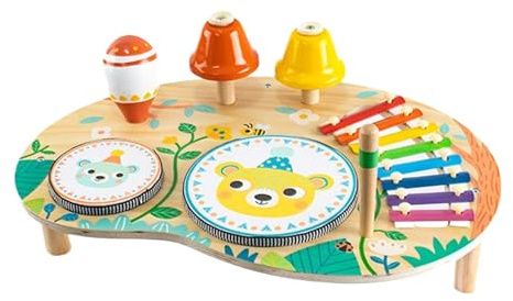Spieltisch für Kinder, Lernspiel aus Holz mit Trommel und sensorischem Musikspielzeug für Kinder ab 2 Jahren