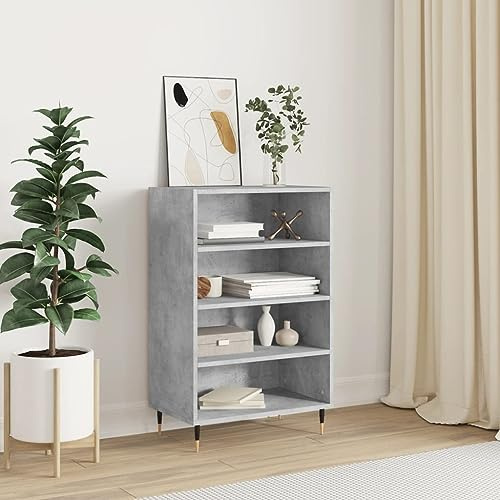 Mandloder Highboard Betongrau 57x35x90 cm, Holzwerkstoff, mit Einlegeböden, stabiles Buffet Cabinet für Wohnzimmer, Flur, Sideboard Stauraum