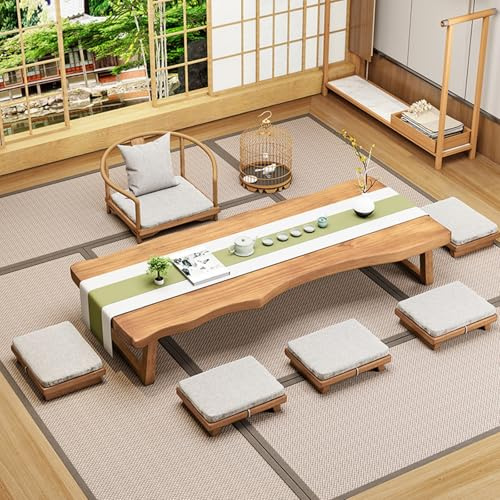 Extra großer japanischer niedriger Tisch, multifunktionaler rechteckiger Teetisch aus Holz, platzsparender Esstisch mit natürlicher Oberfläche, ideal für Wohnzimmer (160 x 60 x 35 cm)