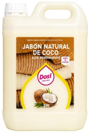 Jabón Natural de Coco | Para Ropa Blanca y de Color | Detergente Natural de Coco | Limpieza Profunda | Cuidado de Tejidos | Aroma Marsella | Apto Industria Alimentaria | Garrafa 2 Kg