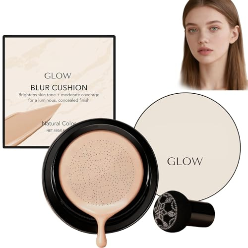 Foundation Cushion,Pilzkopf Luftkissen CC Creme,Feuchtigkeitsspendender, Lang Anhaltender, Full Coverage Make-up für Natürlich Strahlenden Teint bei Allen Hauttypen für Reise (Natürliche Farbe)