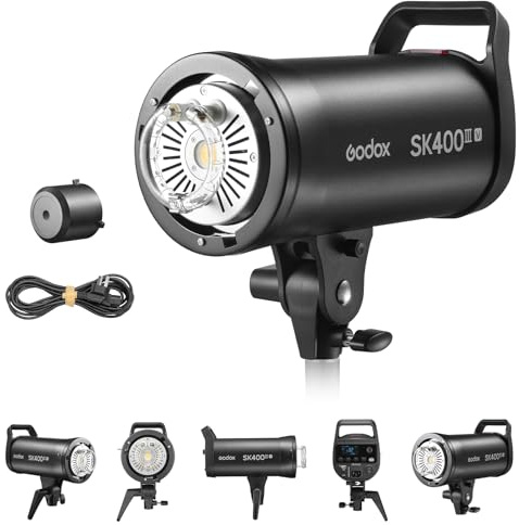 GODOX SK400IIIV (2026 Upgrade) Studio Strobe Light 400Ws GN65, 0.1-1.5s Recycle Time, Bowens Mount, LED Modeling Lamp, 2.4G Wireless Flash for Studio Product Photography, Portraits, Wedding Shoots