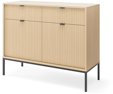 Masseno Kommode STELLARE 104 cm Sideboard mit 2 Schubladen und 2 Türen für Wohnzimmer Schlafzimmer Modern 104x39x83 cm Eichefarben/Naturfarben
