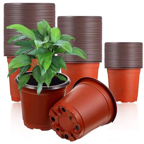 Plastic Plant Pots 9cm 15cm Seedling Pots with Drainage Holes & Handles, Small Nursery Pots for Indoor Outdoor Plants, Sturdy UV-Resistant Containers (9cm×8cm*100)
