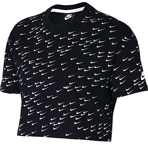 Nike Women W NSW ESSNTL TOP SS CROP SWSH T-shirt - Black/White, Large