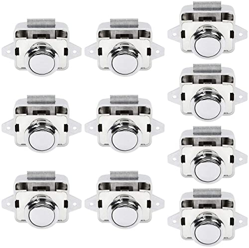 OCGIG 10PCS Push Button Locks Cabinet Door Catch Lock for Caravan Motorhome Camper Van Latch Cupboard